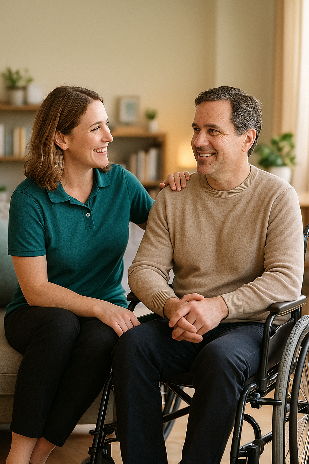 Support worker with participant at home